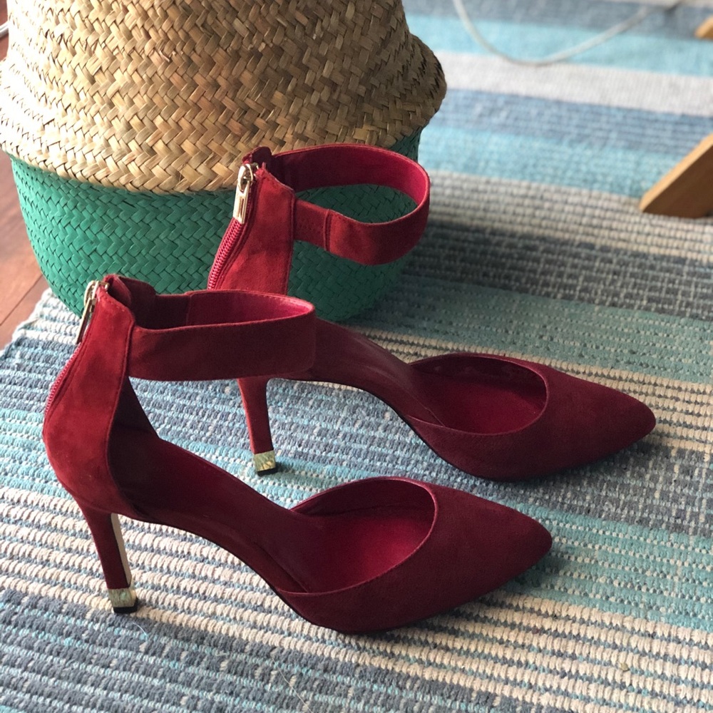 Red Suede Calvin Klein w/Gold Heel detail